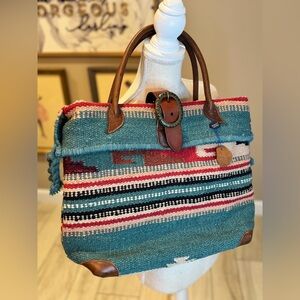 NWT! AMERILEATHER Odyssey Woven Travel Bag Turquoise Boho Print